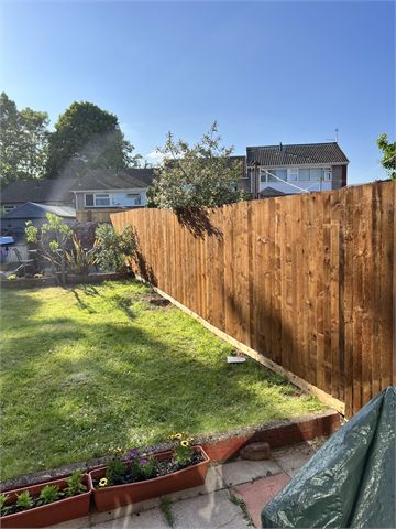 Timber boundary fencing beside a lawn and raised bed